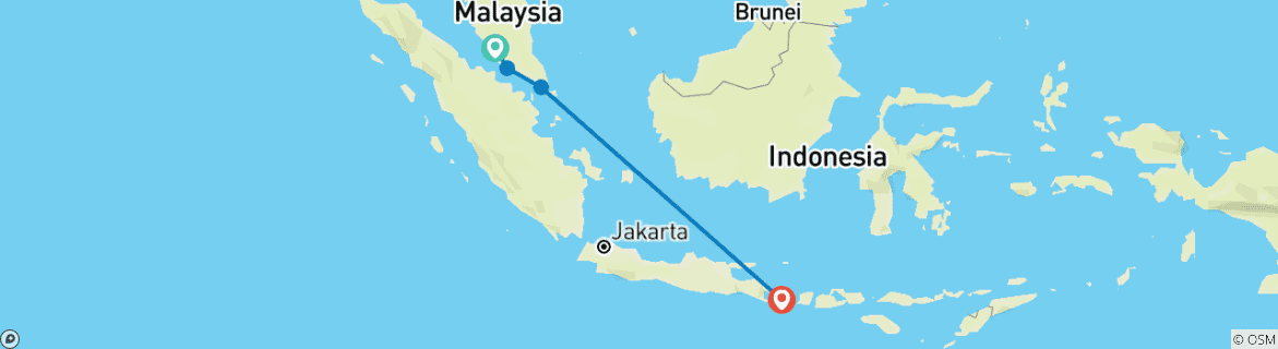 Karte von Malaysia, Singapur & Bali: Von City Lights zum Sunrise Hike (16 Destinationen)