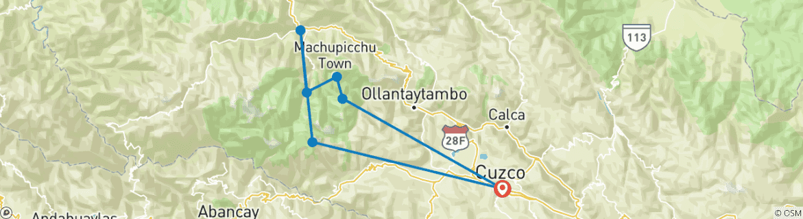 Carte du circuit 7 jours - Des glaciers à la jungle : Aventure Salkantay au Machu Picchu