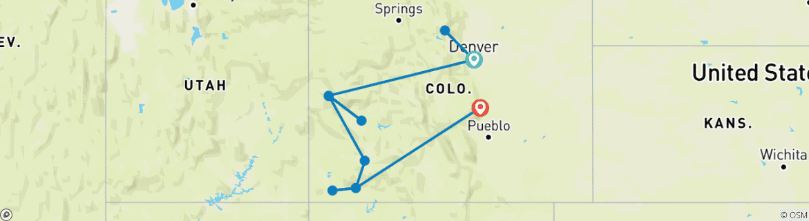Carte du circuit Les Rocheuses du Colorado avec parcs nationaux et trains historiques (de Denver, CO à Colorado Springs, CO) (2026)