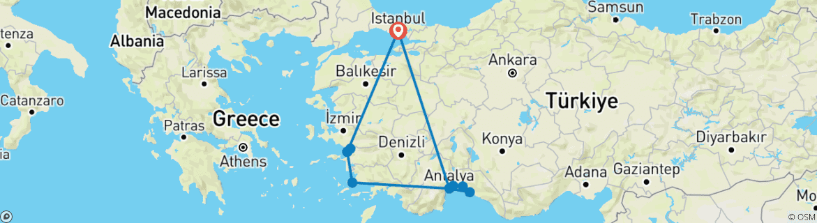 Foto van een kaart met de route van de rondreis