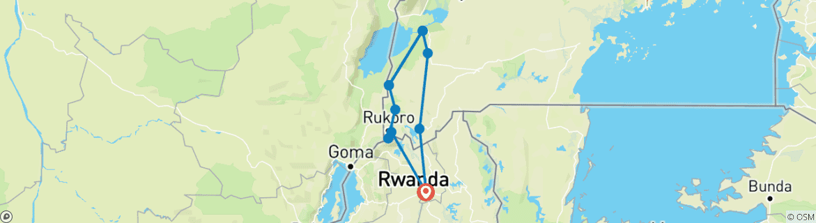 Image of a map showing the route of the tour