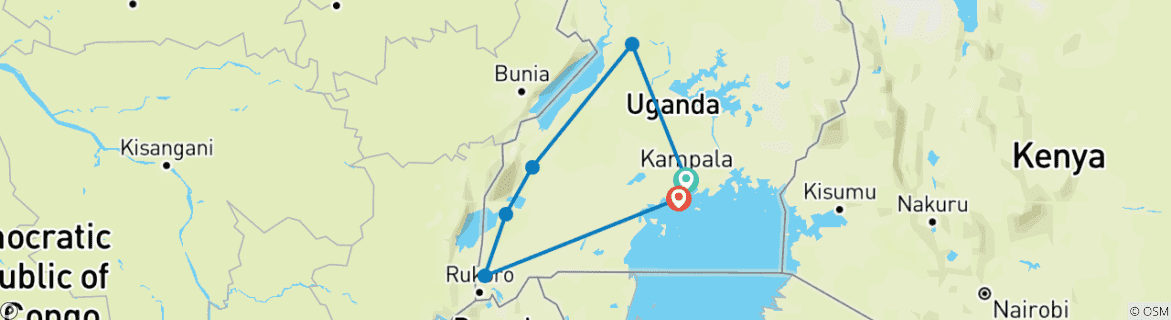 Image of a map showing the route of the tour