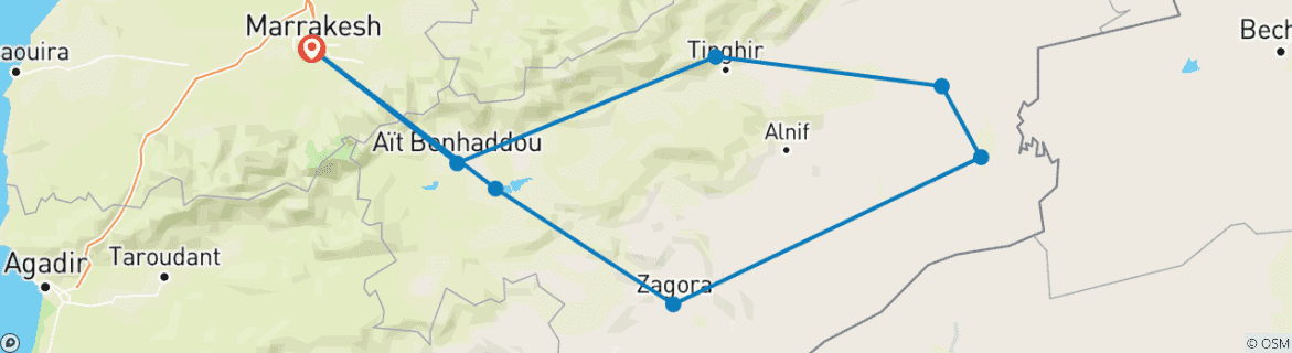 Image of a map showing the route of the tour