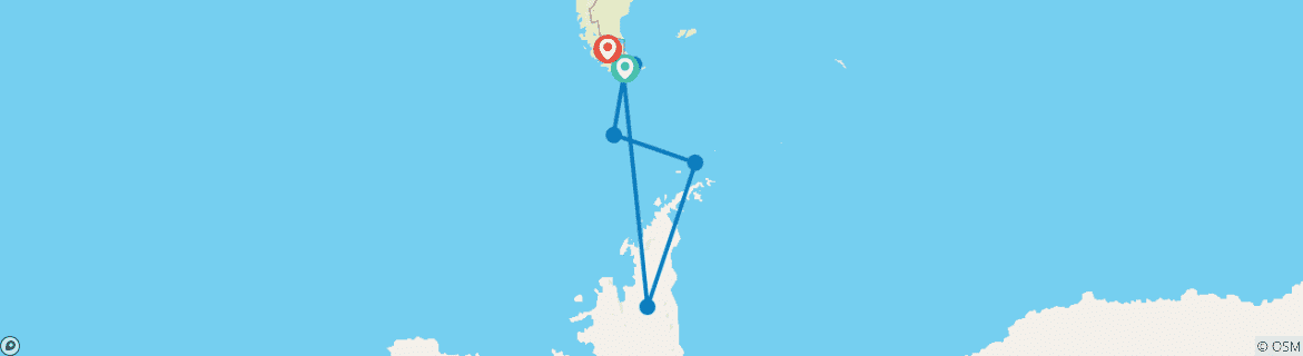 Carte du circuit Antarctic Express : Naviguez vers le sud, volez vers le nord via Buenos Aires, opéré par Quark.