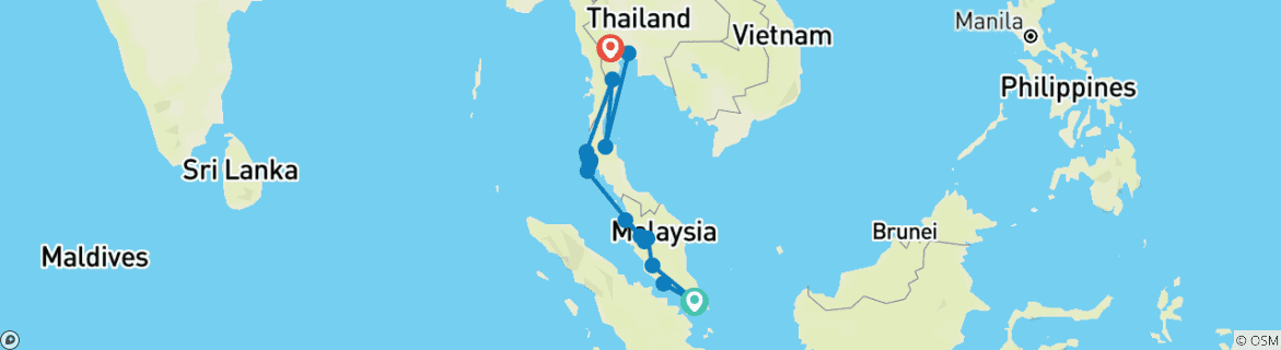 Carte du circuit De Singapour à Bangkok en train