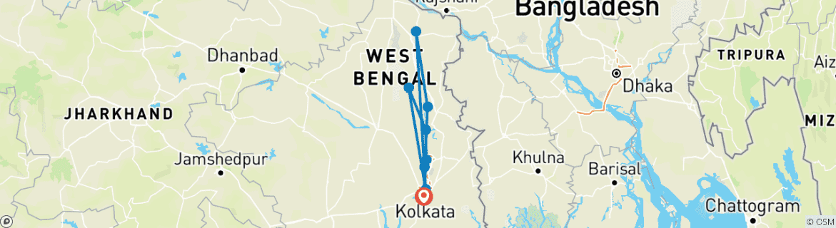 Carte du circuit Kolkata et croisière sur le Gange inférieur Kolkata → Kolkata (2026)