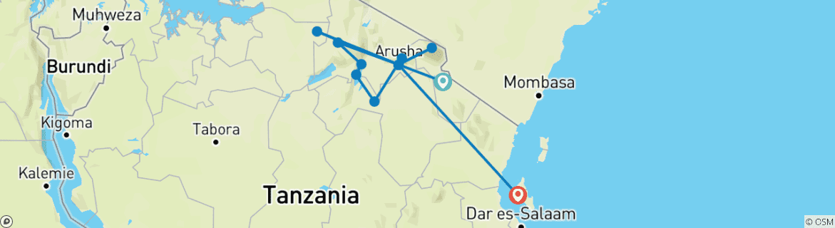 Carte du circuit Safari d'exploration culturelle à Zanzibar