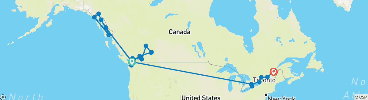 Carte du circuit Croisière spectaculaire dans les Rocheuses en Alaska et Best of the East
