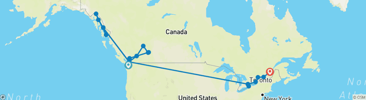 Carte du circuit Grandeur des Rocheuses, croisière en Alaska et Best of the East