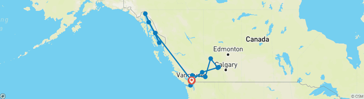Carte du circuit Croisière spectaculaire dans les Rocheuses et en Alaska 2026 - 22 jours