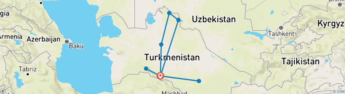Mapa de Viaje personalizado de 7 días al mejor Turkmenistán, salida diaria y guía privado