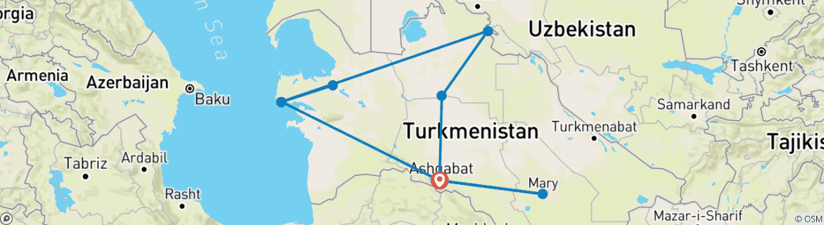 Foto van een kaart met de route van de rondreis