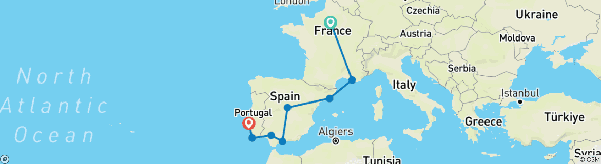 Carte du circuit Europa Railroad : Savoir Vivre & Merveilles Ibériques