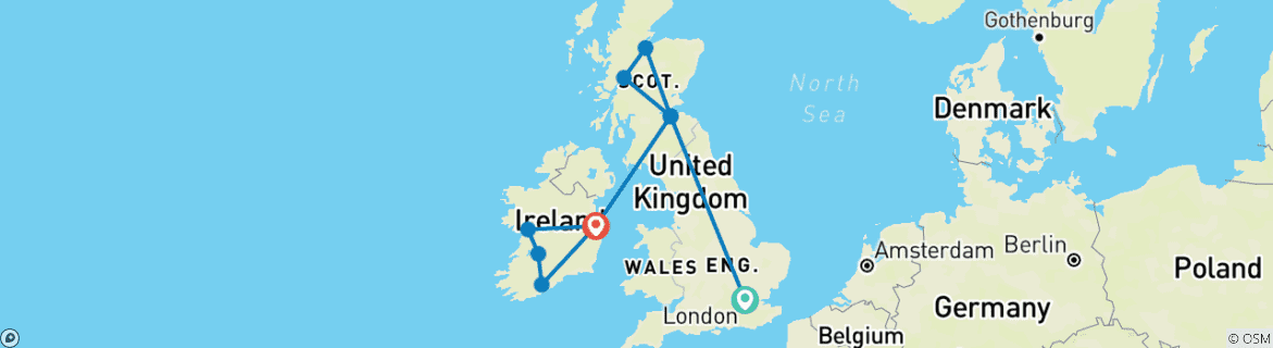 Carte du circuit Londres, Écosse et Irlande : Foggy Roads to Misty Highlands