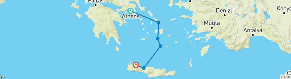 Carte du circuit Shopping dans les îles grecques : Cyclades, Crète & la Cité des Dieux ! (from Athènes to La Canée)