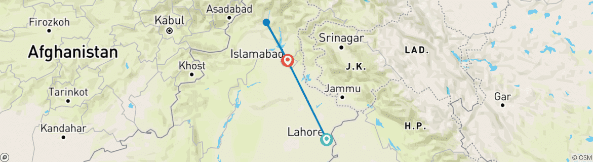 Image of a map showing the route of the tour