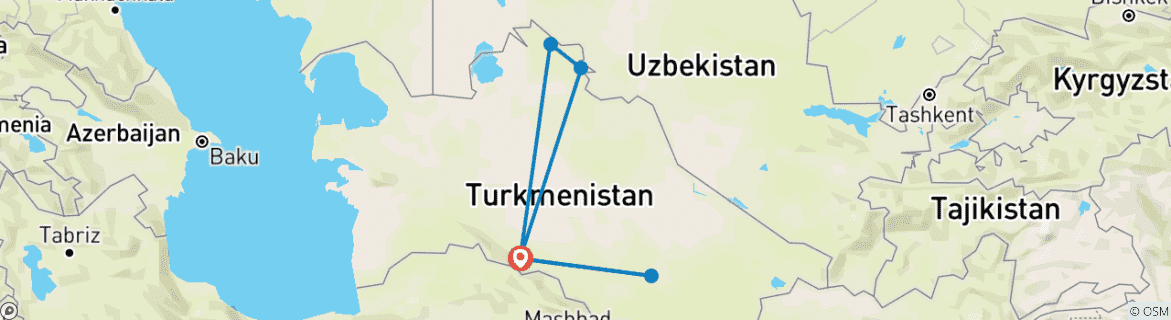 Mapa de Viaje personalizado de 5 días por los puntos destacados de Turkmenistán, salida diaria