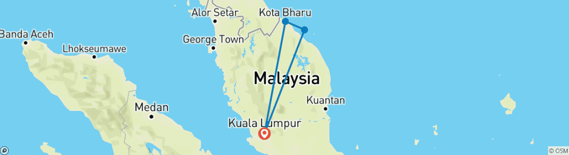 Carte du circuit Kuala Lumpur et la plage - 13 jours