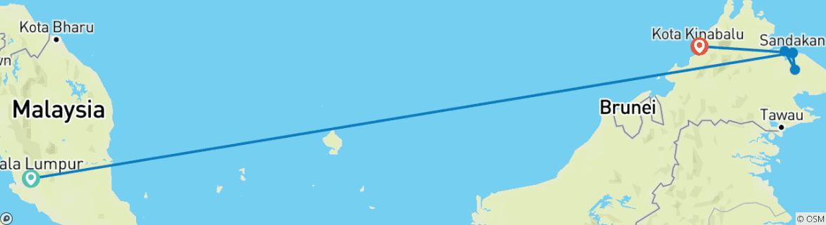 Carte du circuit Kuala Lumpur et exploration de Bornéo - 11 jours