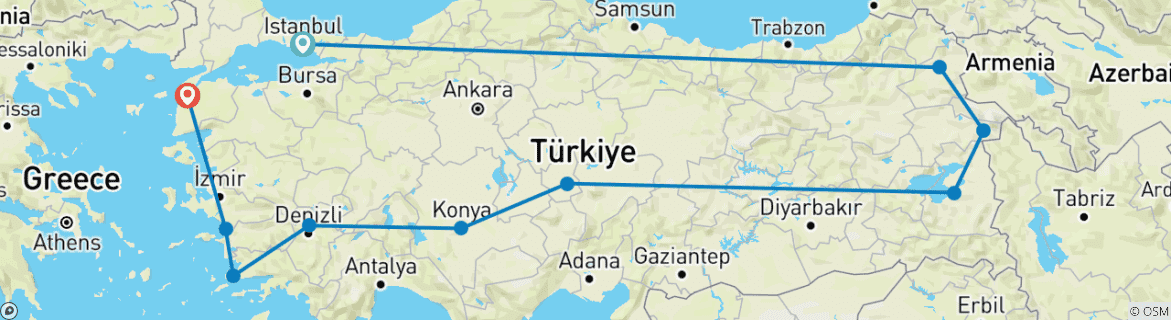 Carte du circuit Türkiye : Un grand voyage culturel à travers l'histoire et la nature