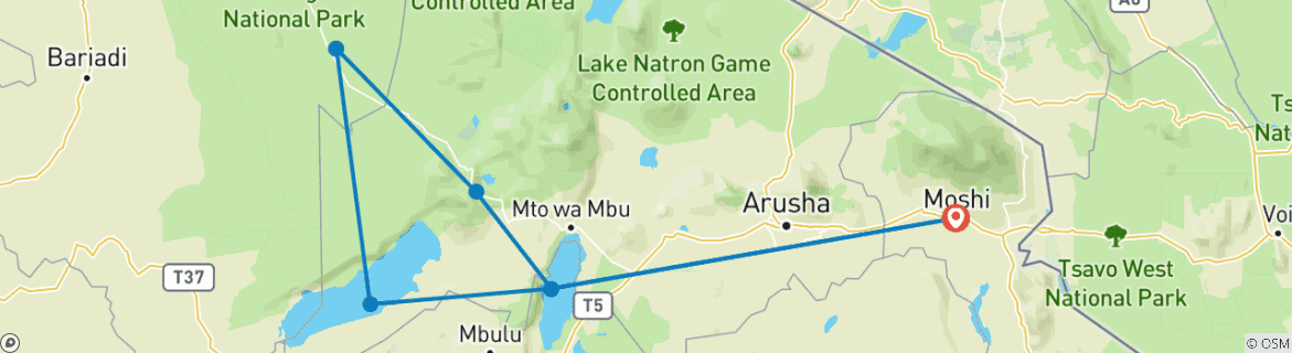 Image d'une carte montrant l'itinéraire du circuit