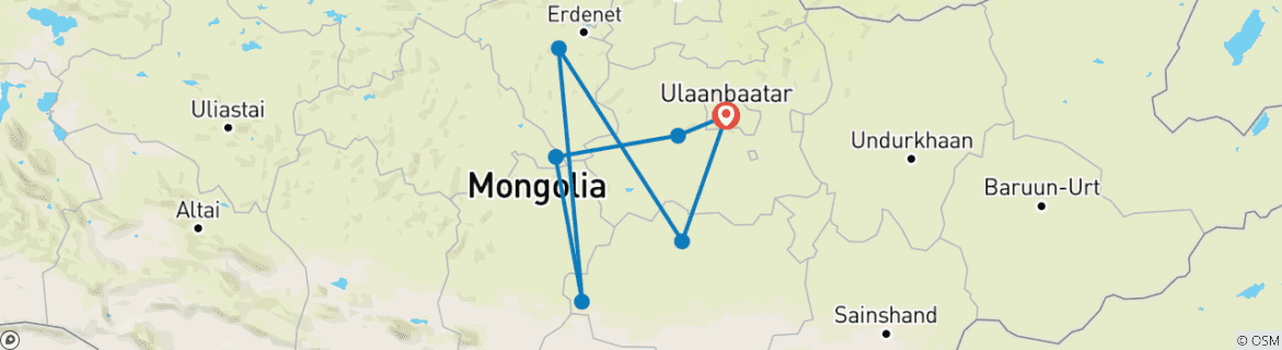 Carte du circuit Voyages : Mongolie et festival du Naadam National Geographic Journeys