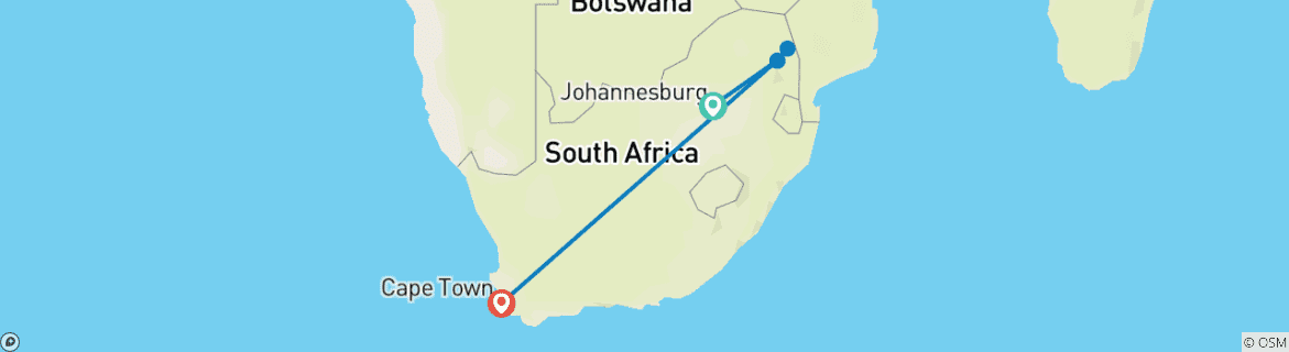 Carte du circuit Découverte du Kruger et du Cap - 10 jours