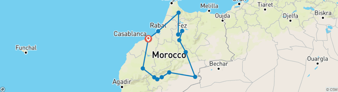 Karte mit der Reiseroute