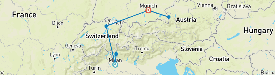 Carte du circuit Circuit de 10 jours au cœur de l'Europe : Milan, Zurich et Munich