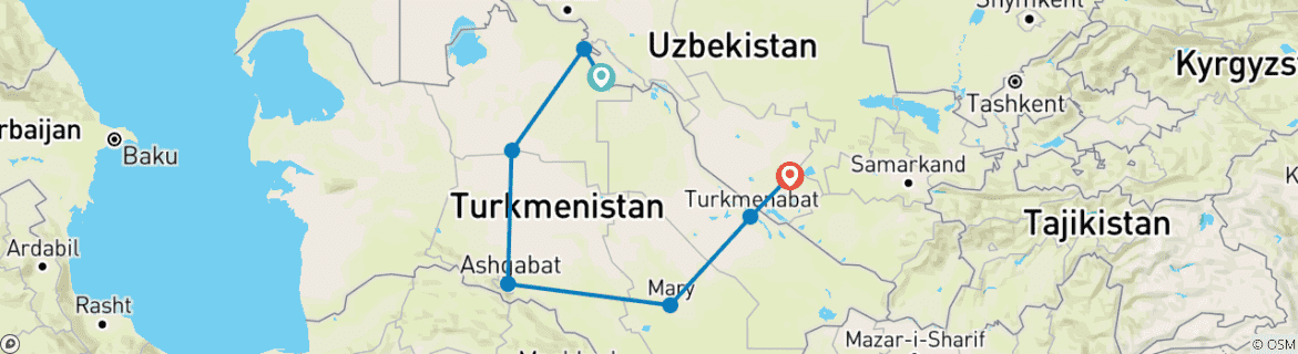 Carte du circuit Circuit culturel au Turkménistan - Circuit privé