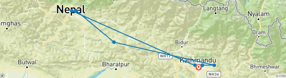 Carte du circuit Les hauts lieux du Népal