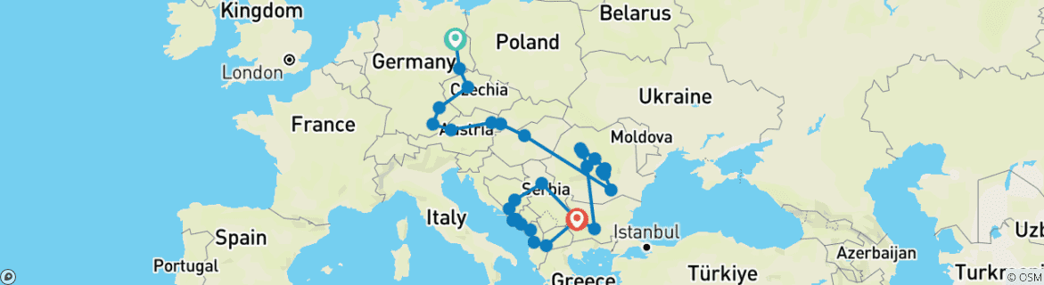 Foto van een kaart met de route van de rondreis