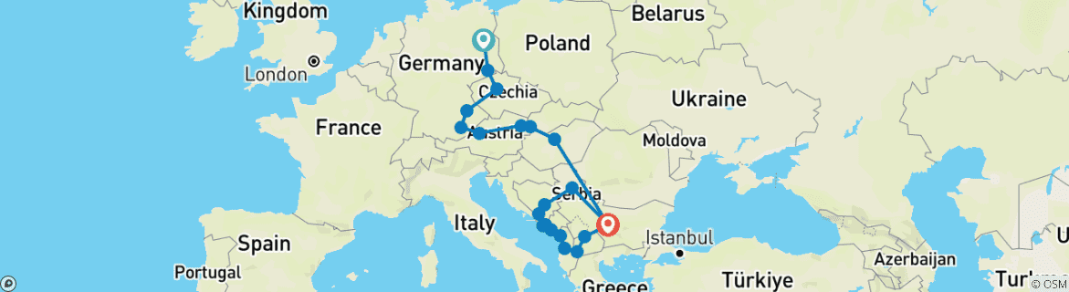 Foto van een kaart met de route van de rondreis