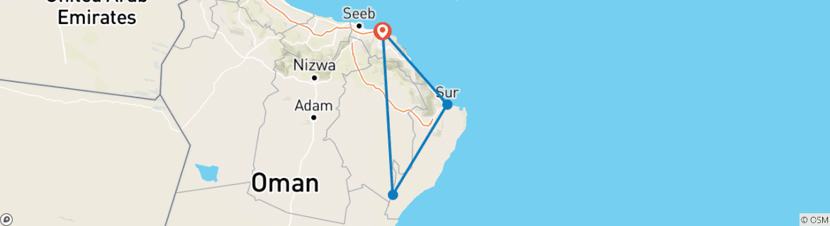 Carte du circuit Circuit privé de 3 jours à Oman, départ quotidien et voiture exclusive