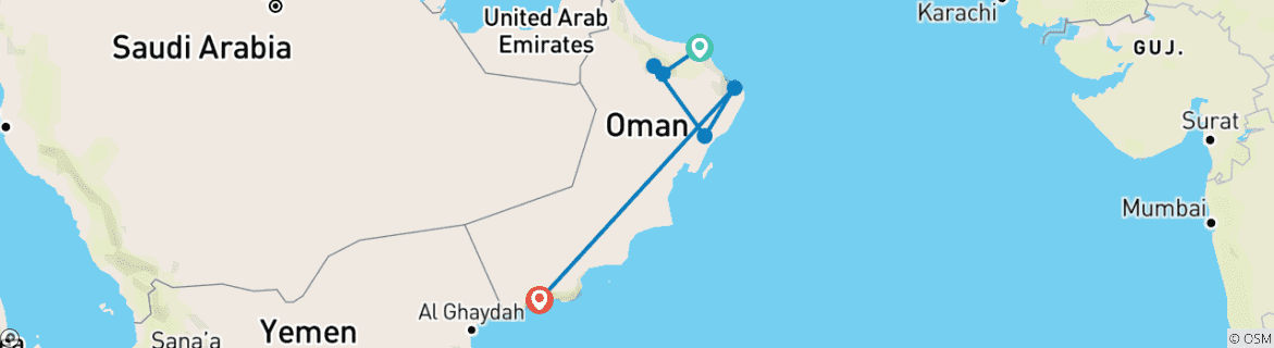 Carte du circuit Circuit privé personnalisé de 12 jours à Oman avec horaires flexibles, départ quotidien