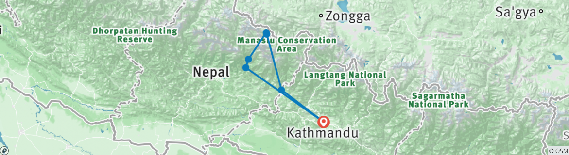 Mapa de Circuito y campamento base del Manaslu