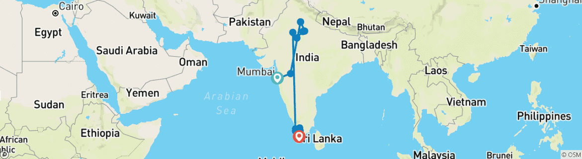 Image d'une carte montrant l'itinéraire du circuit