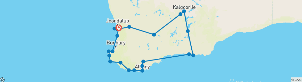 Carte du circuit Le Sud-Ouest sauvage de l'Australie - 14 jours d'action, de nature et de découverte