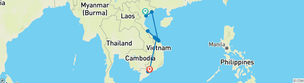 Image of a map showing the route of the tour