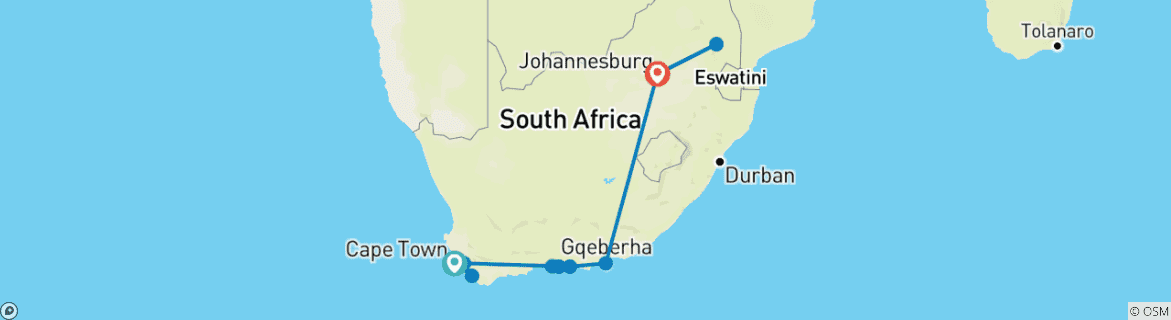 Karte mit der Reiseroute