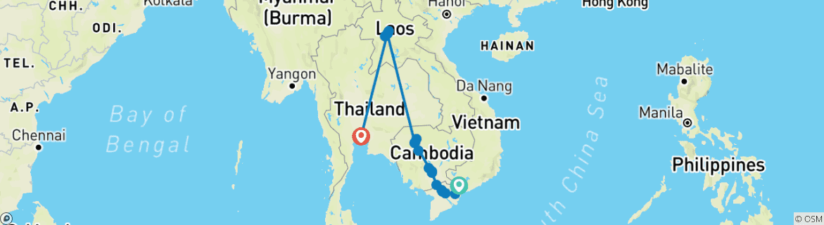 Image d'une carte montrant l'itinéraire du circuit