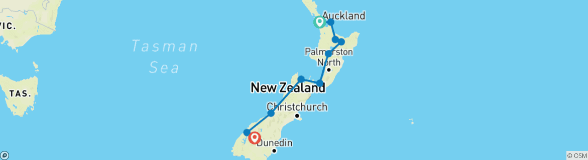 Image of a map showing the route of the tour