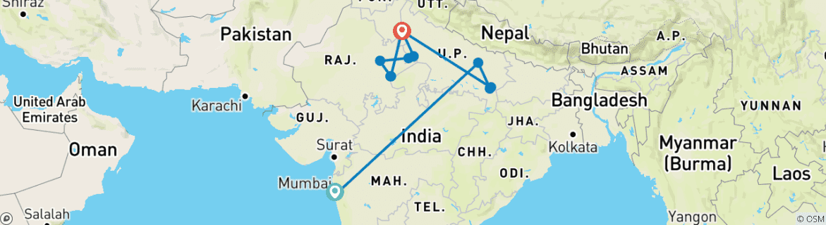 Image d'une carte montrant l'itinéraire du circuit