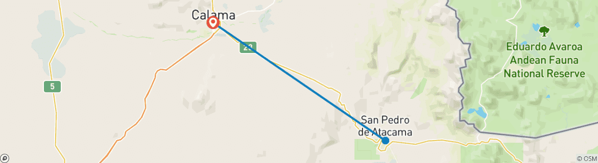Carte du circuit Semaine romantique de lune de miel dans le désert d'Atacama