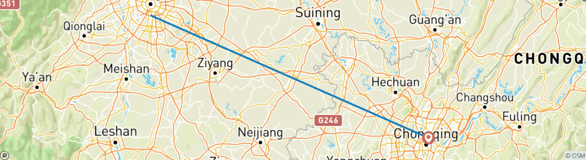 Carte du circuit Odyssée du Sichuan et de Chongqing : les pandas chinois (circuit familial privé)
