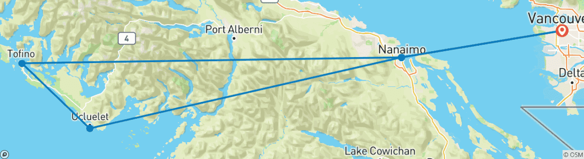 Carte du circuit Aventure de camping sur la plage de Tofino - 3 jours
