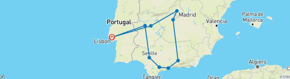 Carte du circuit Boucle Lisbonne - Andalousie - 7 jours