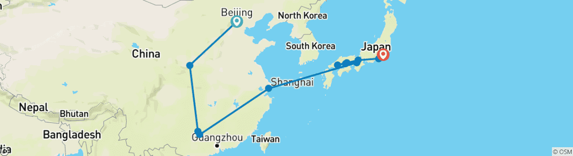 Foto van een kaart met de route van de rondreis