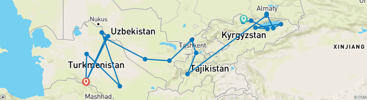 Carte du circuit Voyage en Asie centrale