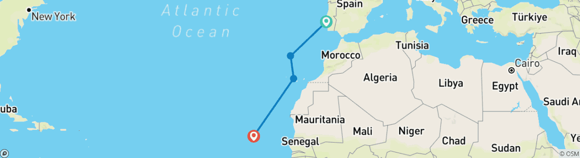 Mapa de Crucero por el Atlántico: De Lisboa a Cabo Verde